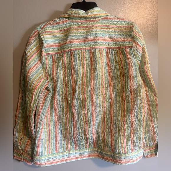 Breckenridge Multicolor Striped Crinkle textured Top Button Up Blouse size M - Picture 10 of 14